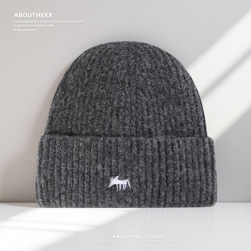 Couple Style Cute Cartoon Little Fox Embroidered Hat for Women Autumn and Winter Warm Knitted Hat Ear Protection Korean Style Woolen Hat for Men