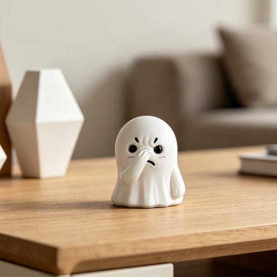 Ghost Ornament, Compact Resin Decorative Figurine, Nose-Covering Ghost Shape Halloween Figure, Naughty Ghost Tabletop Party Decoration