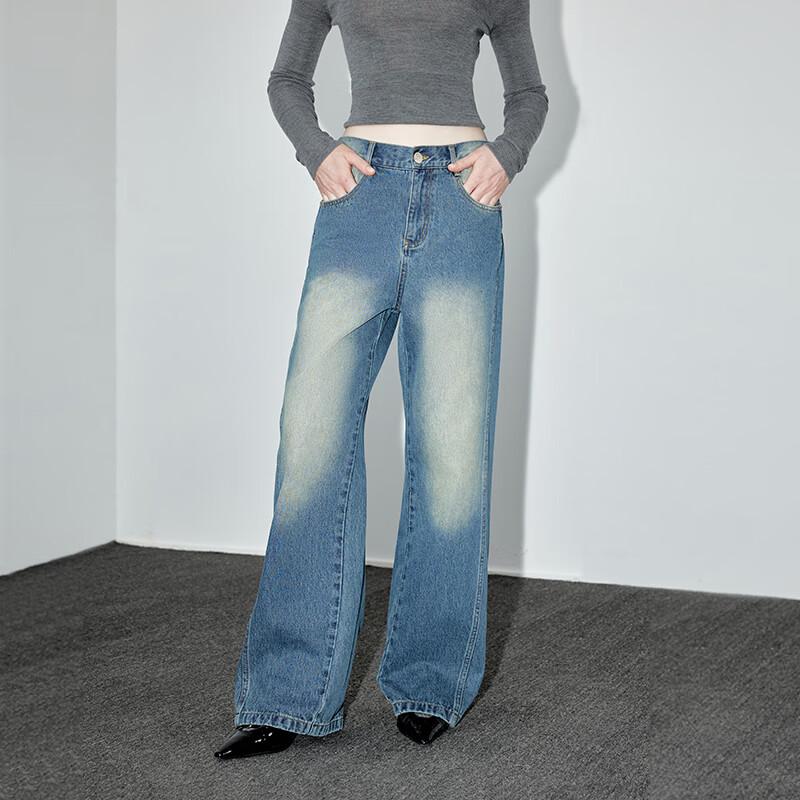 GREEN BELT American Retro Washed Denim Wide-Leg Jeans