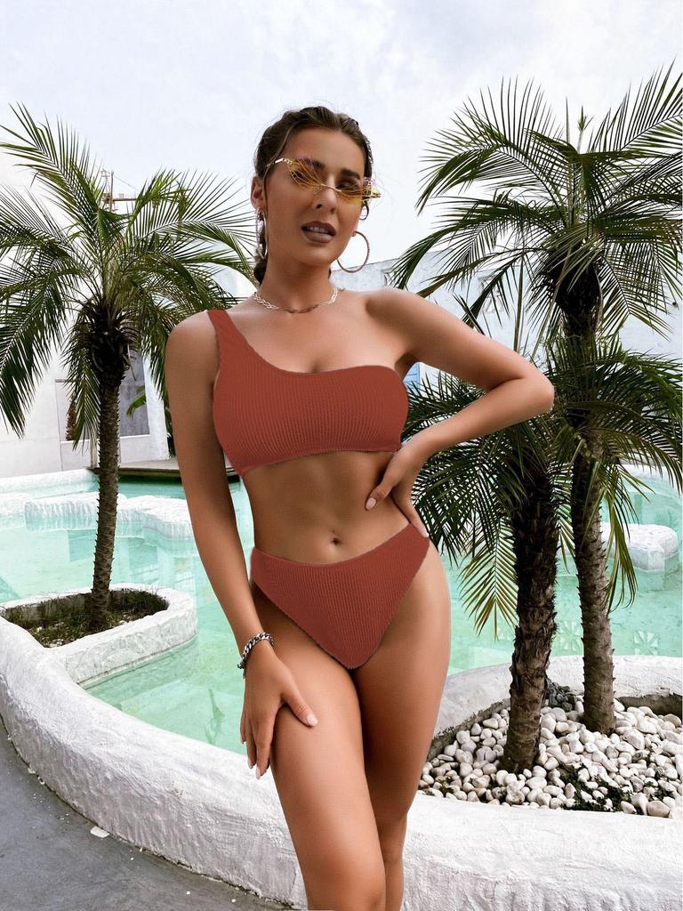 Seksowne Bikini Jednoramienne Wysokiej Klasy Europejskie i Amerykańskie - Jednokolorowe