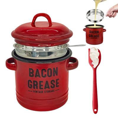 Süzgeçli Kazıyıcılı Domuz Pastırması Yağı Kabı 46oz Seramik Yağ Biriktirici 46oz Retro Domuz Yağı Tenceresi Pişirme Yağ Tutucu