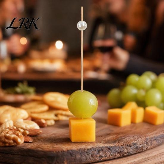 Food-safe Disposable Picks 100PCS Fruit Tags, Pearl Decor Bamboo Sticks, Sharp Tip Tags Luxury Style Skewers, for Cocktails Dessert Cakes Afternoon