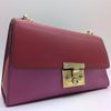 Gold Chain Shoulder Bag Crossbody Diagonal Strap 409486 Padlock Two-Tone Bicolor Pink Red Leather Women's