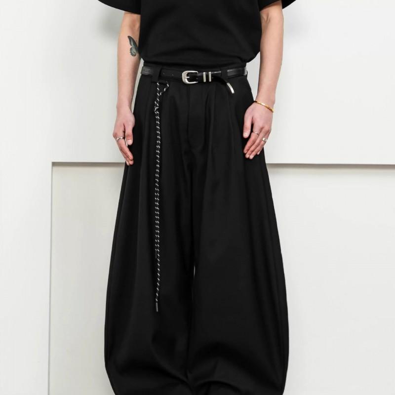 Vintage Pleated Relaxed Fit Trousers Unisex Casual Wide Leg Pants Daily Wear