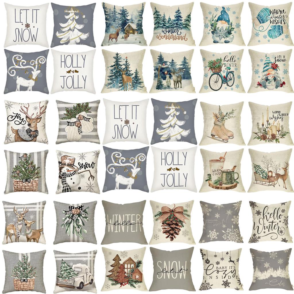 Nordic Christmas Snowman Pillowcase Linen Sofa Cushion Pillowcase New Style Christmas Pillowcase