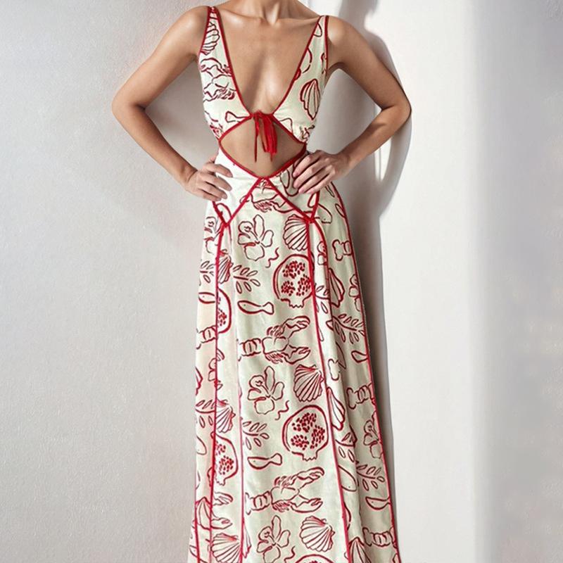

Spring new, simple and sexy neck hollow sleeveless slim dress 3XL червоний