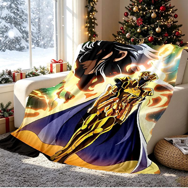 Saint Seiya Pattern Blanket for Home Decoration, Bed, Sofa, Car Travel, Camping, Suitable for All Seasons, Birthday Christmas Gift