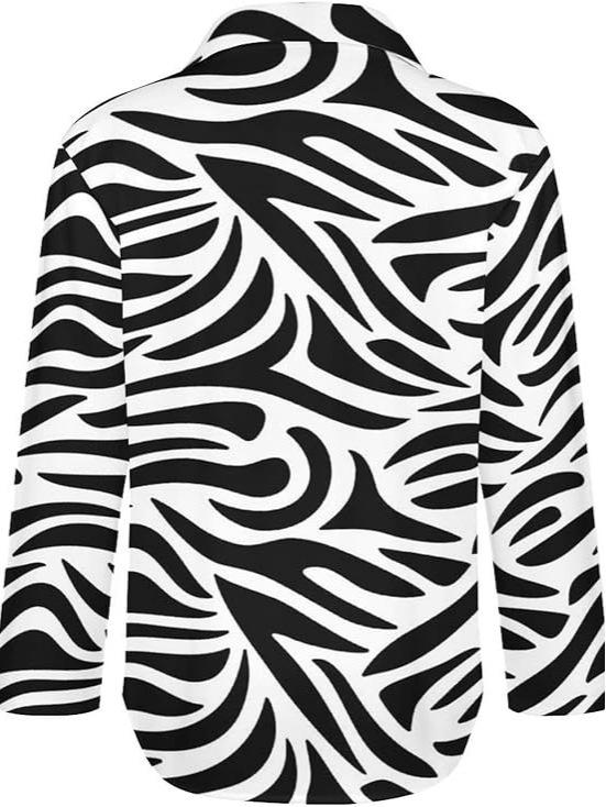 2026 Autumn/Winter Women's Retro Zebra Print Lapel Shirt - Loose Three-Quarter Sleeve Fashion Top.