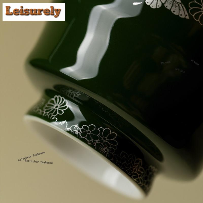 111ml Green Ripples Flow Butterfly Flower Teacup Antique Tea Bowl Water Jug Tea-tasting Fragrance Cup Jianzhan Master Cups Tea