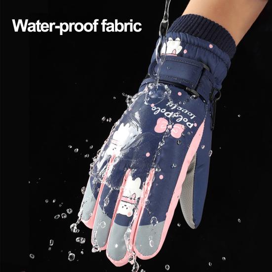 1 Paio Guanti da Sci Invernali con Nastro di Fissaggio Idrorepellenti Antivento Fodera in Pile Termici Touchscreen per Bambini