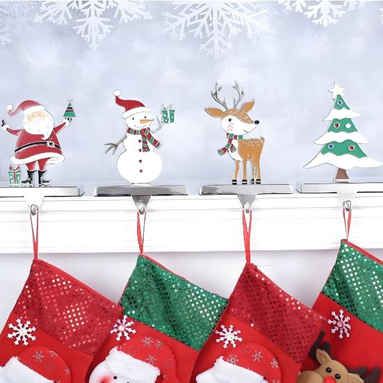 Christmas Stocking Holders for Mantel Non-Slip Heavy-Duty Metal Hooks Stable Display Stand Reindeer Santa Snowman Tree Decorations