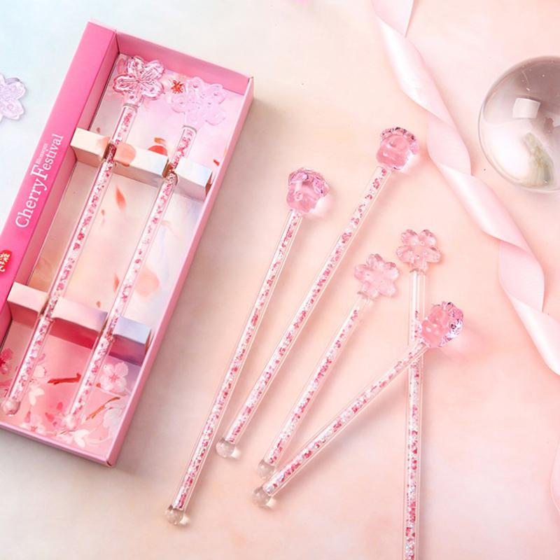 Kirschblüte Katzenkralle Stern Diamant Rührstab Glänzender Glasstab Herzförmiges Kirschförmiges Design Rührlöffel Trinkgeschirr Werkzeuge
