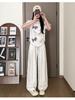 Korean Floral Wide-Leg High-Waist Drawstring Pants for Women - Spring/Summer