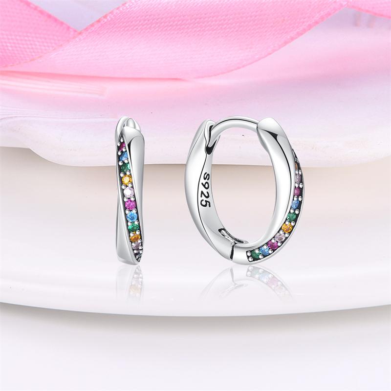 Original 925 Sterling Silver Inlaid Sparkling Zircon Rainbow Earrings For Women Fashion Birthday Party Jewelry Gifts
