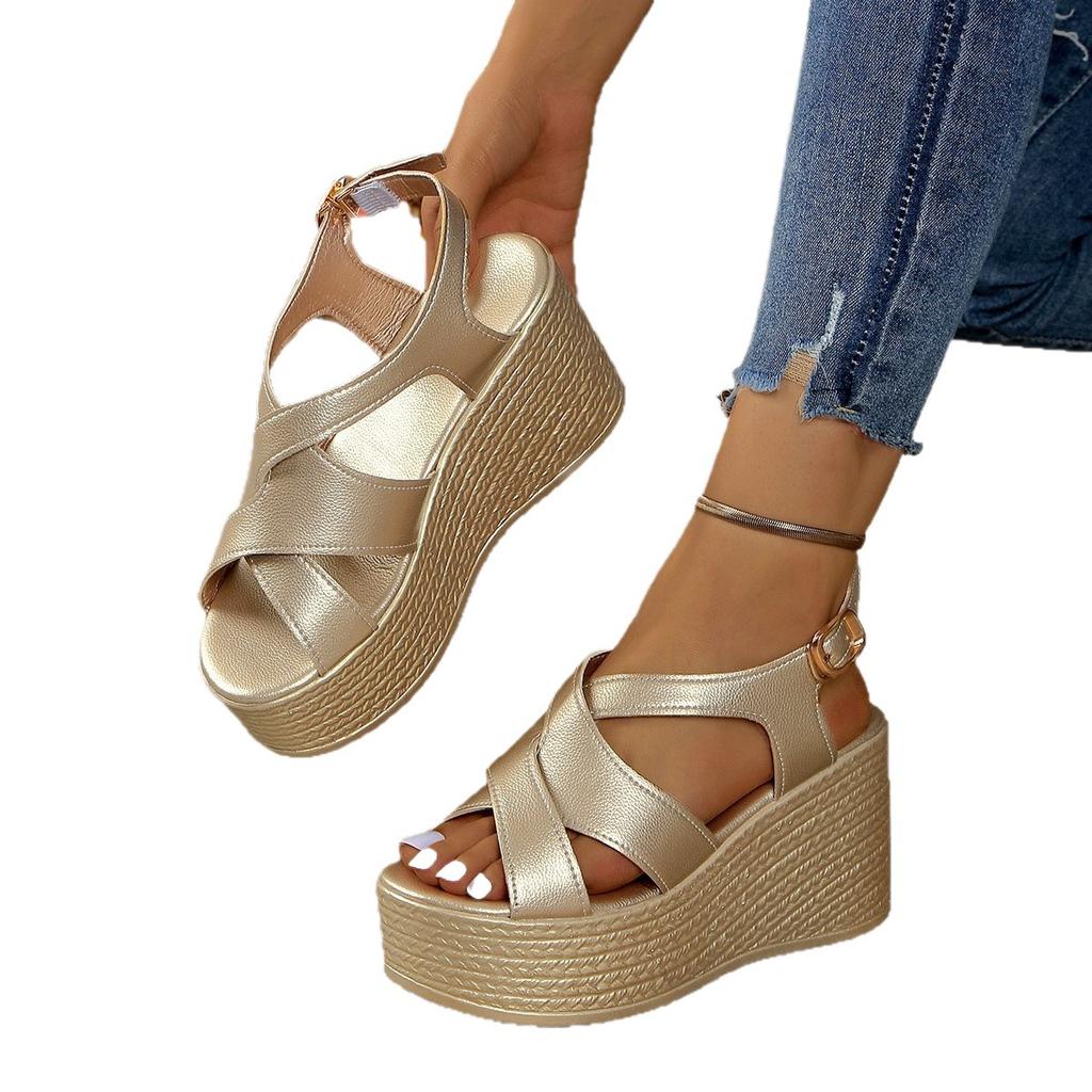 Fashion Plus Size 35-43 Shoes for Women Summer Elegant Women High Heel Platform Wedges Sandals Causal Peep Toe Buckle Strap Footwear