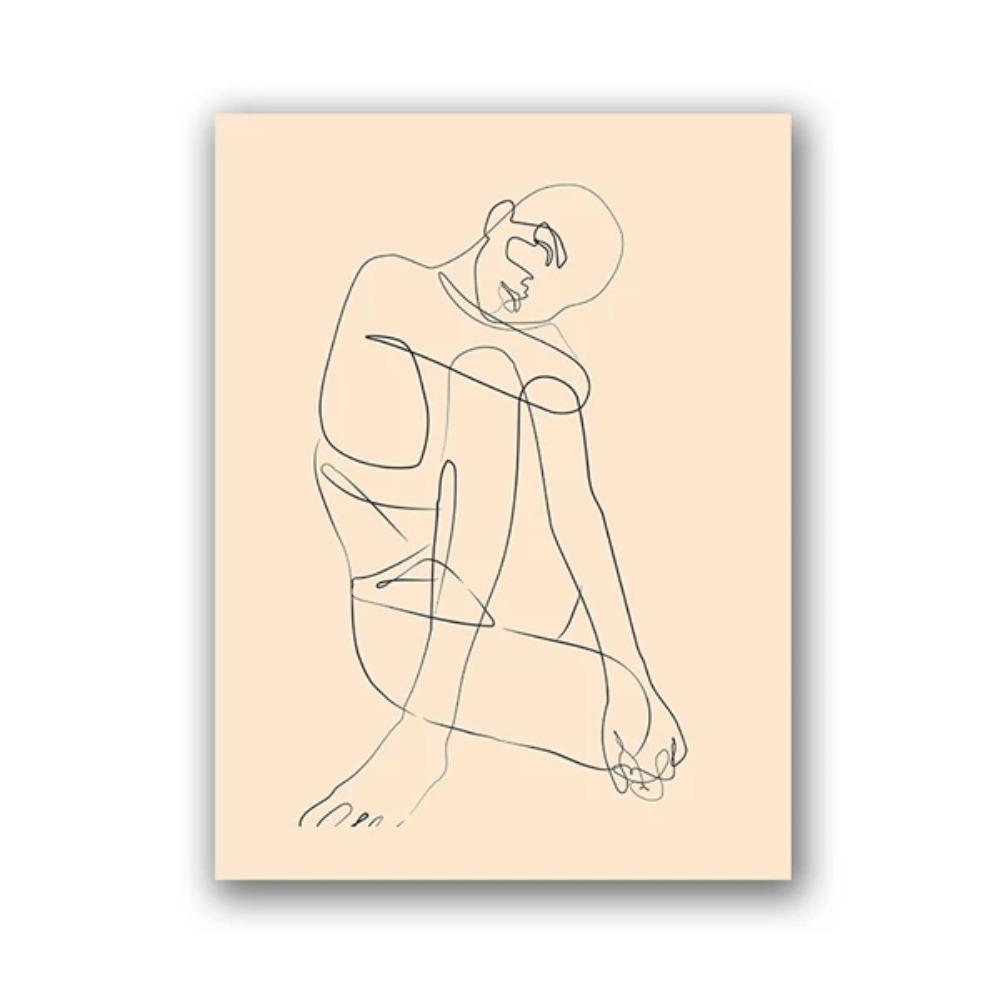 

Abstract Woman Line Drawing Canvas Painting Black Beige Neutral Wall Art Modern Minimalist Art Poster Bedroom Home Decor 21cm×30cm NoFrame