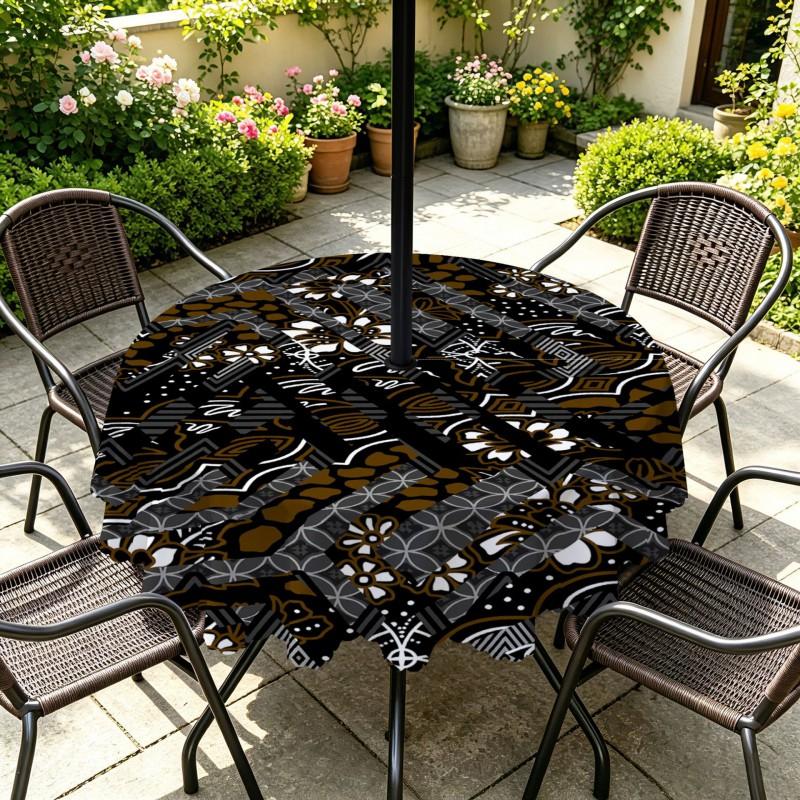 Outdoor Round Tablecloth With Umbrella Hole Patio Garden Deck Waterproof Oil Resistant Drop Cloth