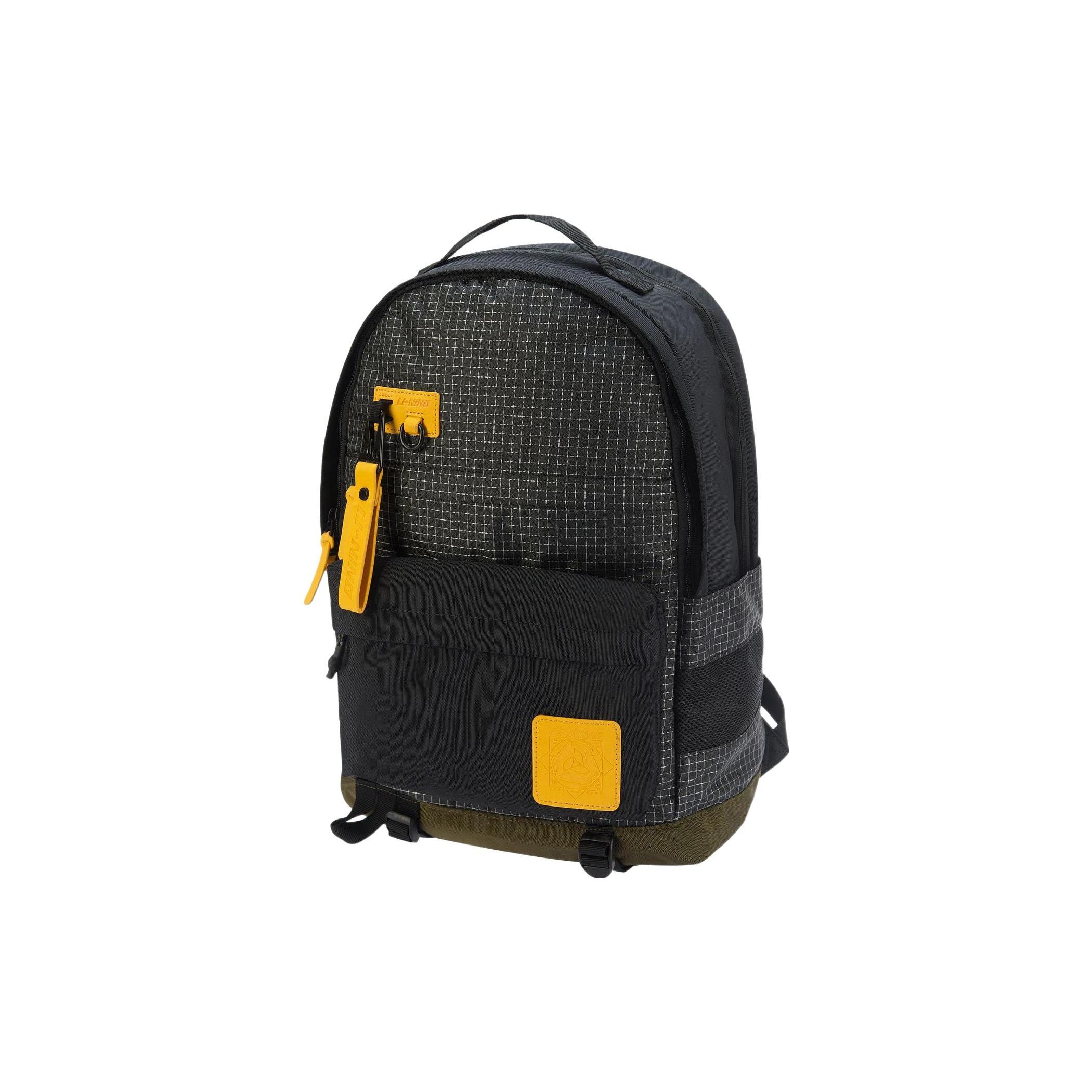 Li Ning Sports Fashion Series Plaid Splicing Large Capacity Fabric Laptop Backpack Unisex Backpack Black Yellow ABSR100-1 Black/Yellow