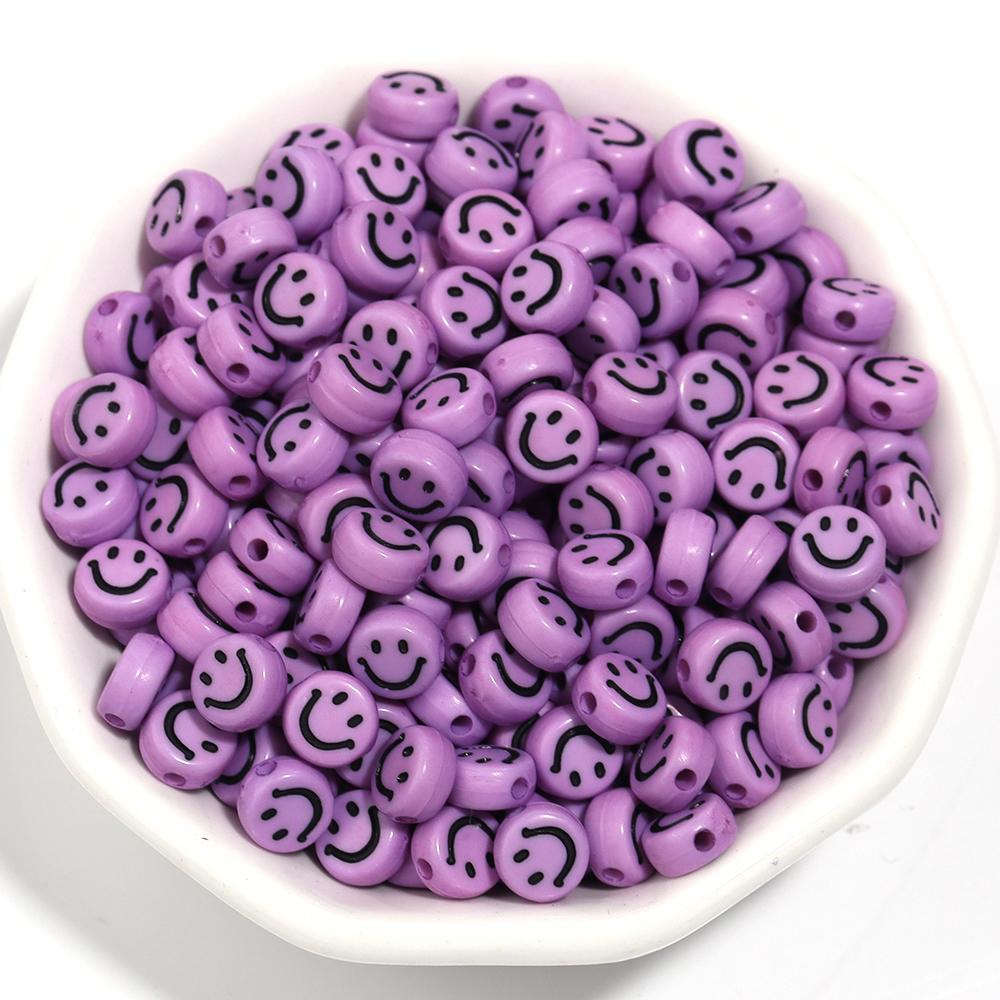 100pcs 7mm Acrylic Smile Face Beads Multicolor Round Shape  Loose Spacer Bead for Jewelry Making DIY Charms Bracelet Necklace