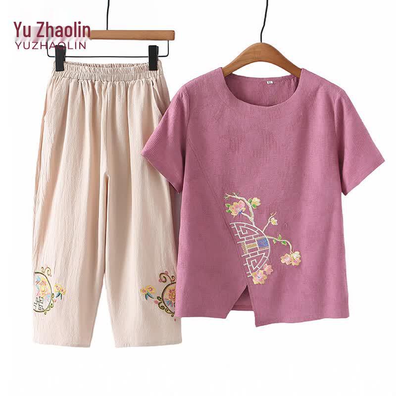 YUZHAOLIN Women s Summer Embroidered Two-Piece Set 2XL розовый