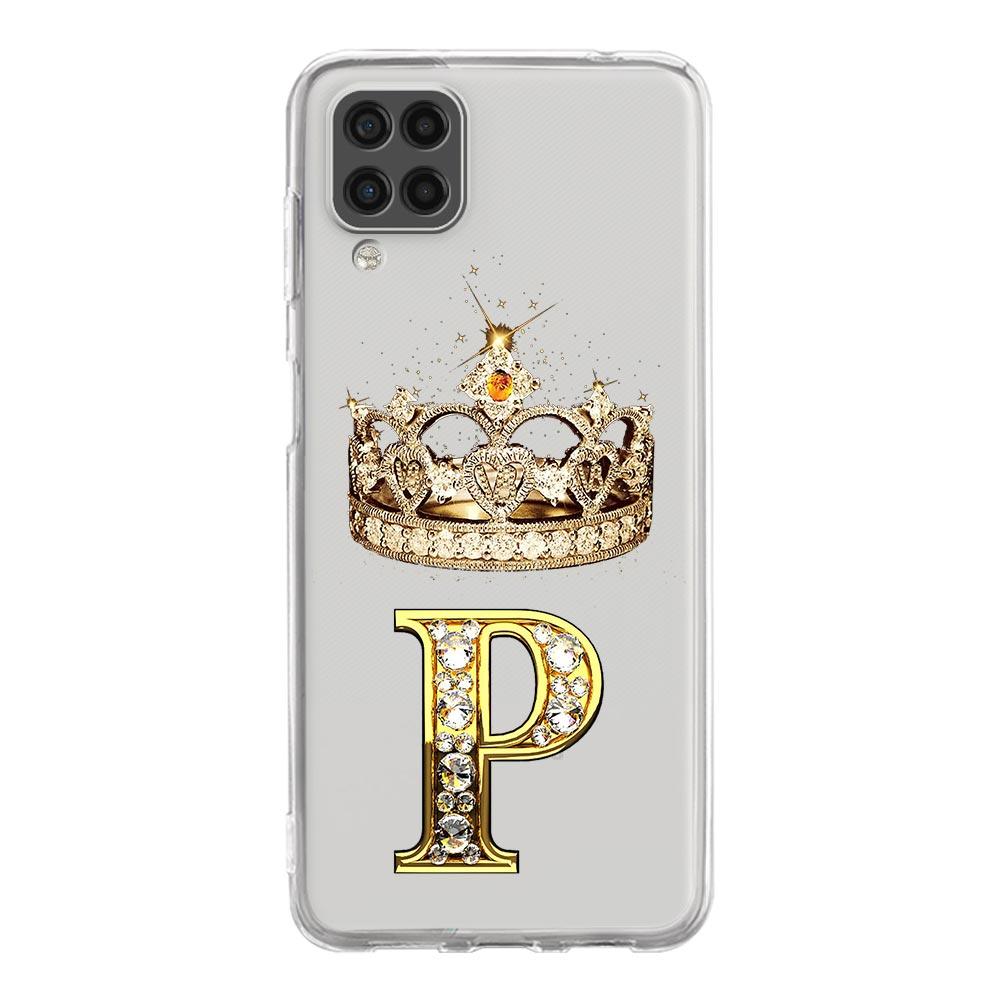 Phone Case For Samsung A13 A33 A35 A55 A73 A53 A23 A51 A71 A21S A12 A31 A41 A05s A03S A15 A25 A32 5G Diamond Crown 26 Letters