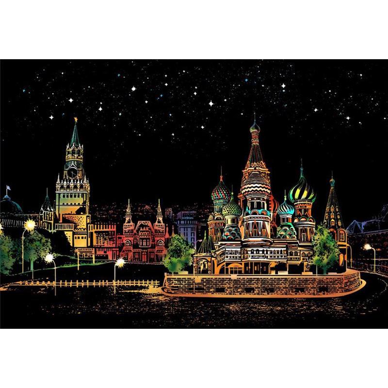 Pittura a Graffio Vista Notturna della Città di Yuelu - Serie Mondo Colorato, Regalo di Compleanno Creativo