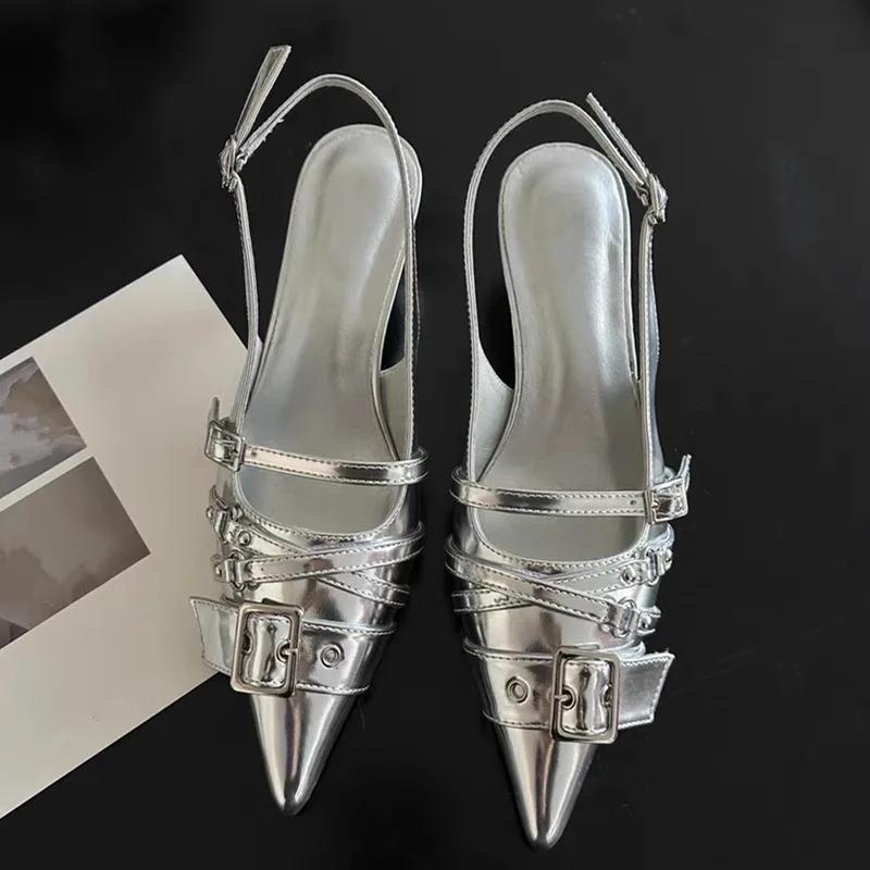 Pointed Toe High Heels Women Wear Belt Buckle Baotou Cold Slippers 2025 Half Drag Back Empty Single Shoes