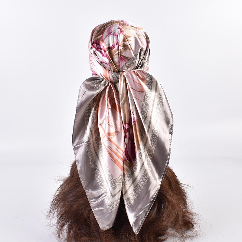 1Pcs Tulip Bouquet Printed Silk Scarf For Women Imitation Silk Fashion Versatile 90Cm Satin Large Square Scarf Headscarf