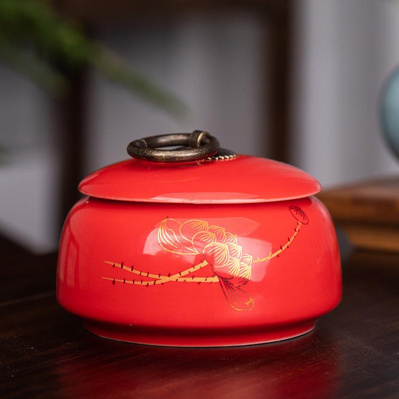 Creative Ceramic Landscape Flower Storage Jar with Lid Tea Jar Home Small Medicine Powder Candy Nut Jar Food Sealed Storage Jar
