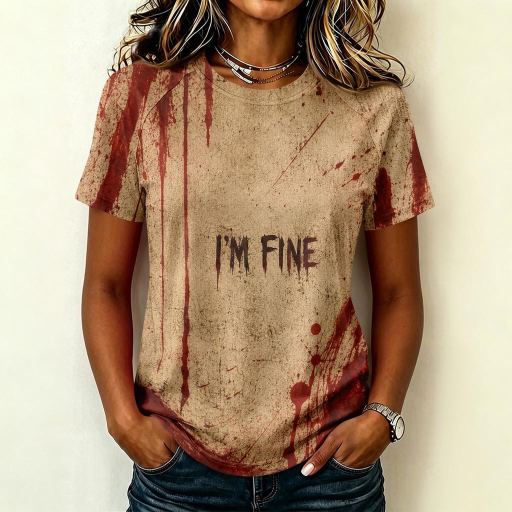 Camiseta Ligera Informal para Mujer con Mangas Raglán, Cuello Redondo y Manga Corta, Estampado Gráfico Temático de Halloween