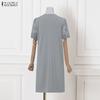 ZANZEA Elegant Womens Casual Round Neck Short Sleeve Splice Dress