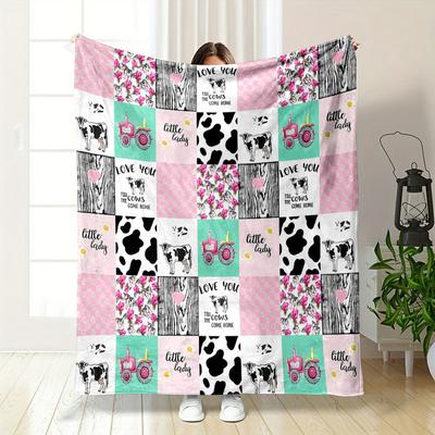 Cow Print Pink Farm Blanket Bedroom Blanket for Livingroom Couch Lunch Break Soft Throw for Friend's Festival Gift