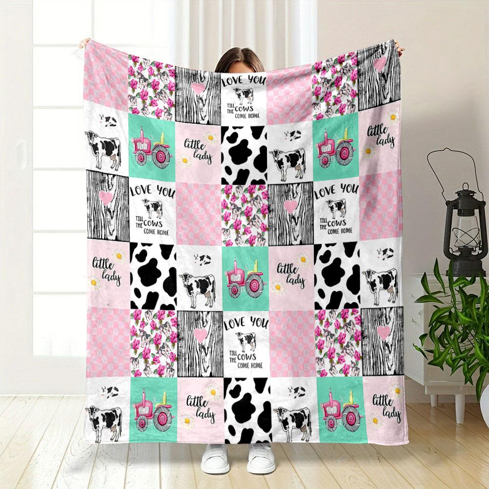 Cow Print Pink Farm Blanket Bedroom Blanket for Livingroom Couch Lunch Break Soft Throw for Friend's Festival Gift