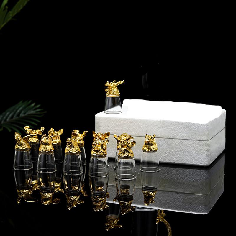 

Креативный позолоченный стакан для спиртного с головой животного, зодиакальный бокал для вина, диспенсер для вина, бренди, подарок для друзей, домашний декор чёрный