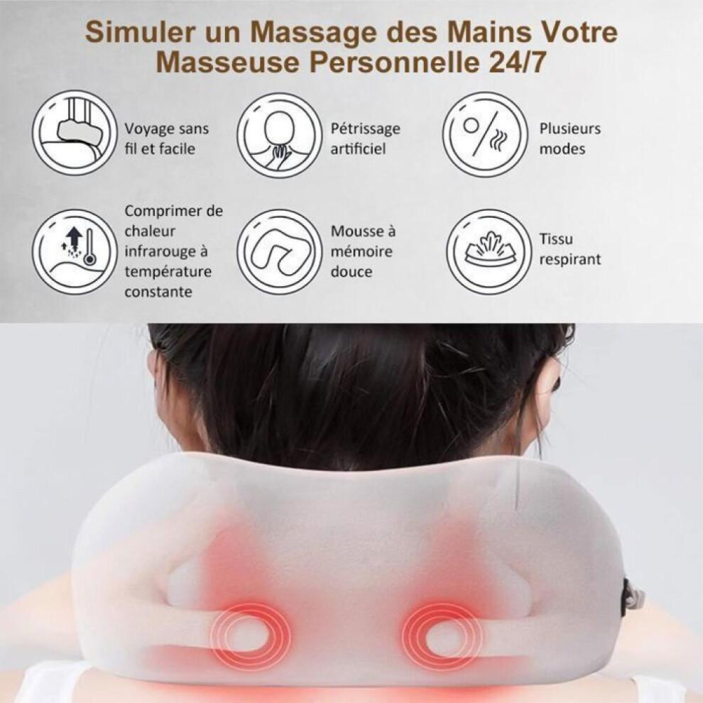 Draadloze nek- en cervicale massager, elektrisch massagekussen met USB-oplaadfunctie, shiatsu-massage en verwarmingsfunctie.