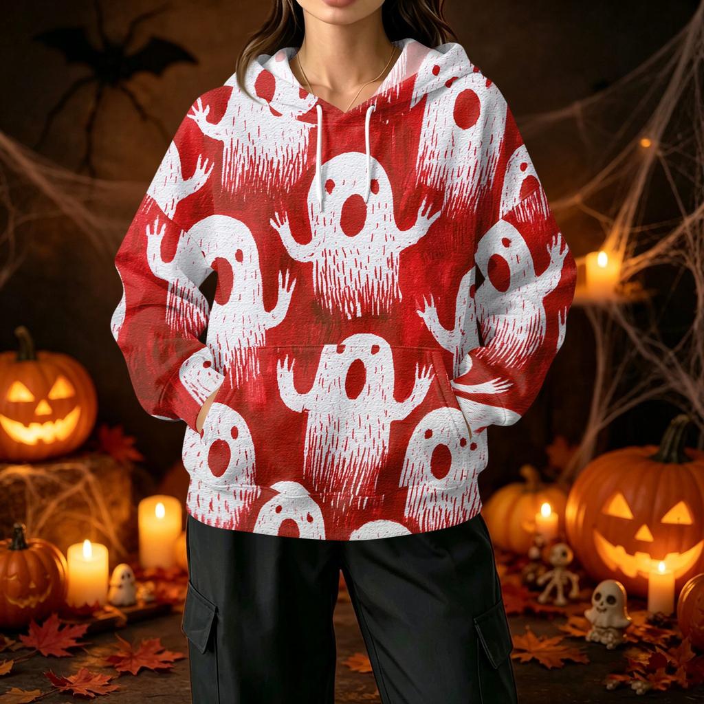 Women's Halloween Print Hoodie with and Pockets