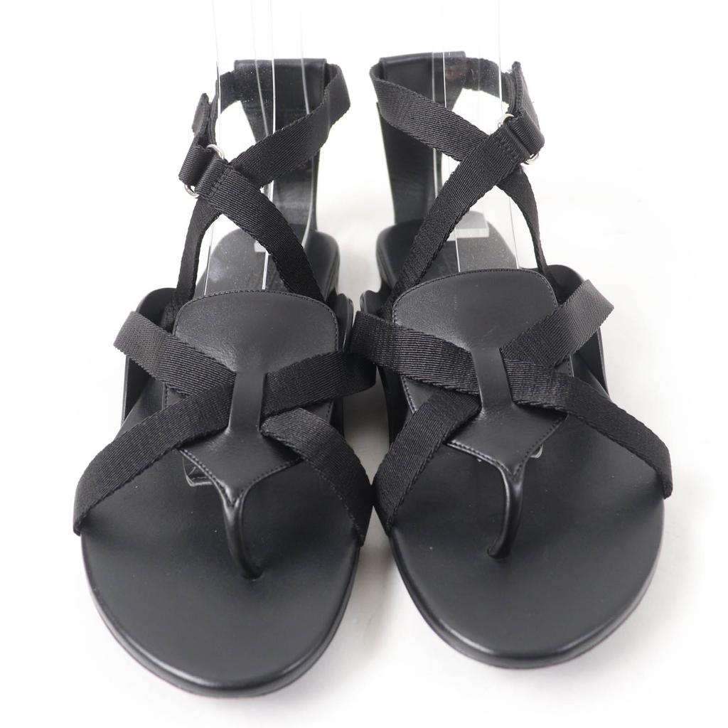 Great HERMES Sandals Aura Ankle Strap Black Leather Women 38 201063Z Used