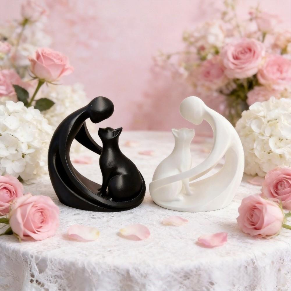 Modern Abstract Human and Cat Statue 3D Printing Abstract Cat Figurine Living Room
