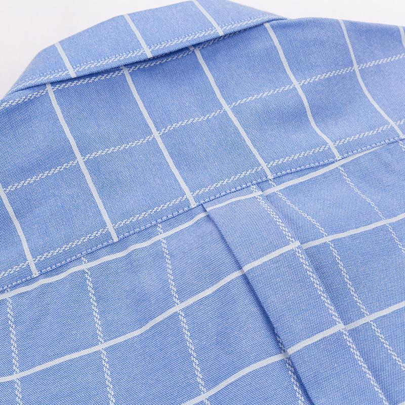 Herren Oxford Langarm Square Kragen Einfarbig Kariert Gestreift Sommer Freizeithemden Einzelne Tasche Hemd