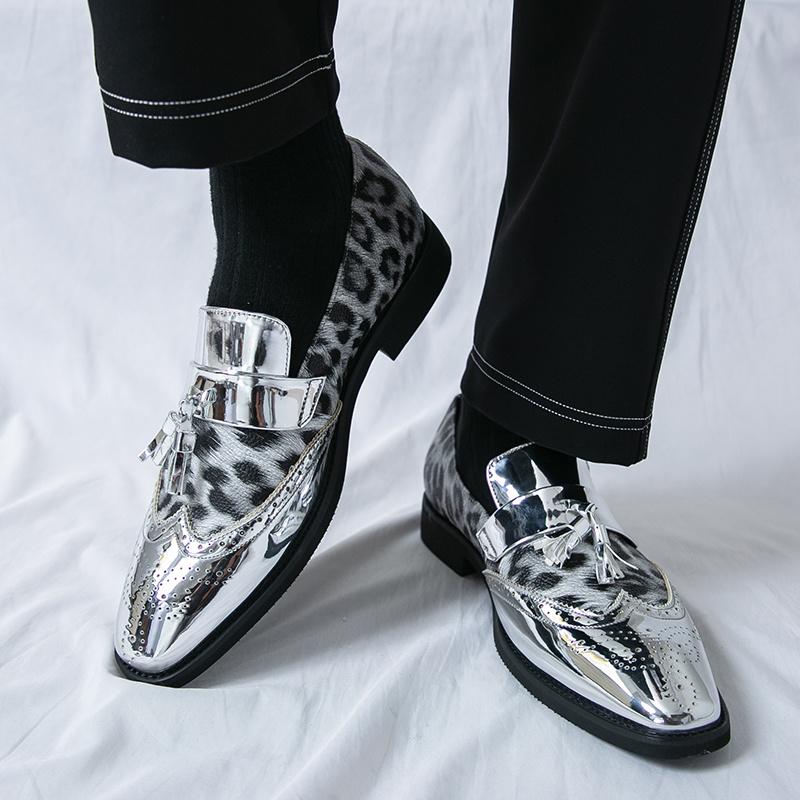 Leopardenmuster Herren Anzugschuhe Große Größe 48 Luxus Hochzeitsfeier Schuhe für Mann Lackleder Goldene Schuhe Herren sapato social