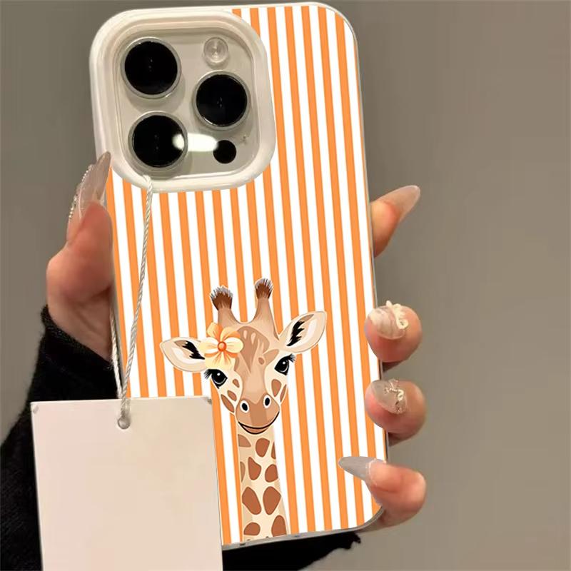 Shockproof Phone Case for iPhone 17 16 Plus 15 Pro 14 13 12 11 Pro Max 17 Air 16E Cute Flower Giraffe Orange Stripes Soft Cover
