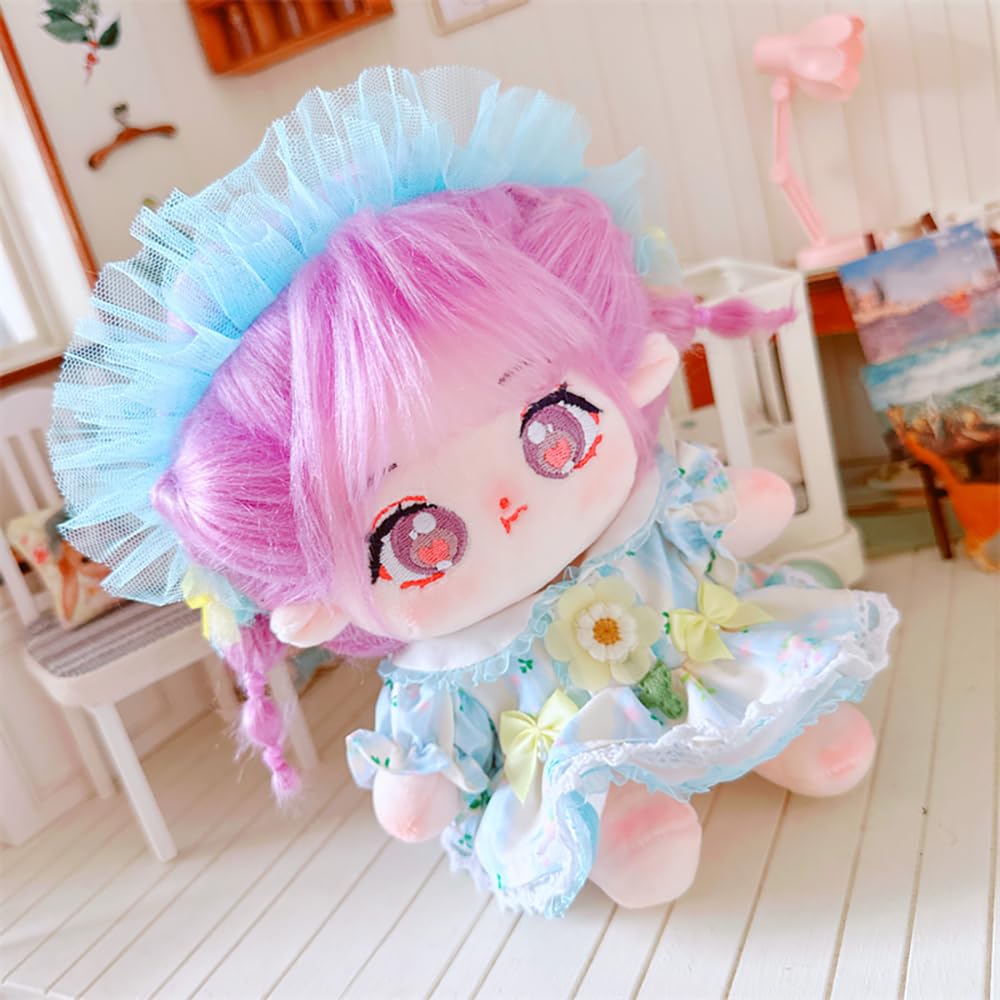 Niannyyhouse 20cm Plush Purple Girl with Fried Hair and Black No Regular Cotton Hair, Attributes, Body, Doll, Dress-Up (17-Includes Skeleton)