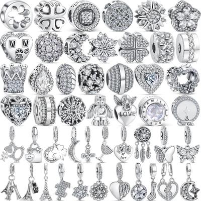 Autêntico S925 Prata Esterlina Brilhante Claro Zircão Simples Pingente Charm Beads Fit Original Pulseira Jóias Finas DIY