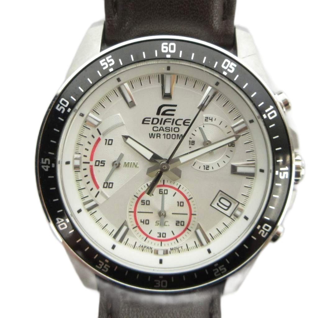 Casio CASIO EDIFICE EFV-540 wristwatch quartz chronograph leather belt with calendar silver color GY18 /MQ