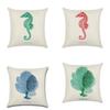 Premium Quality Flax Throw Pillow Case With Marine Organism Patterns For Home Decor