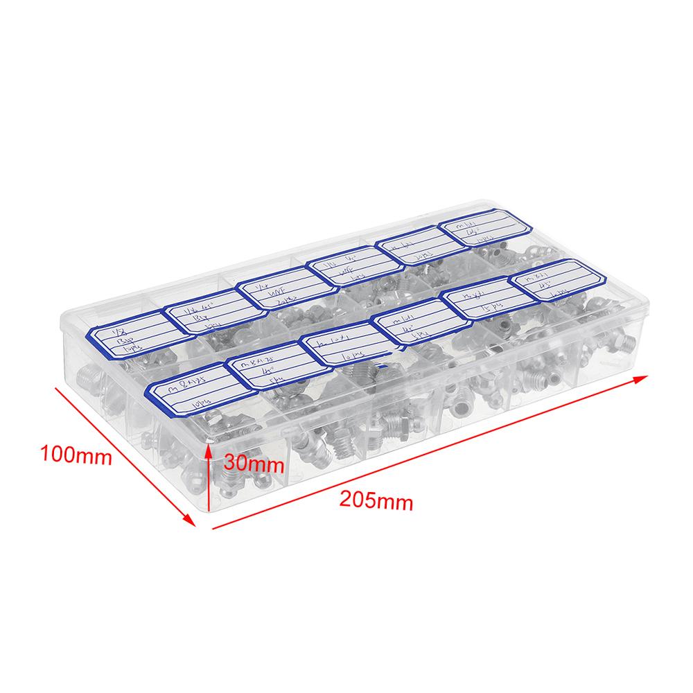130Pcs Hydraulic Grease Nipples Galvanized Metal Grease Nipple Fitting Assortment Kits Fitting Metric Imperial BSP UNF