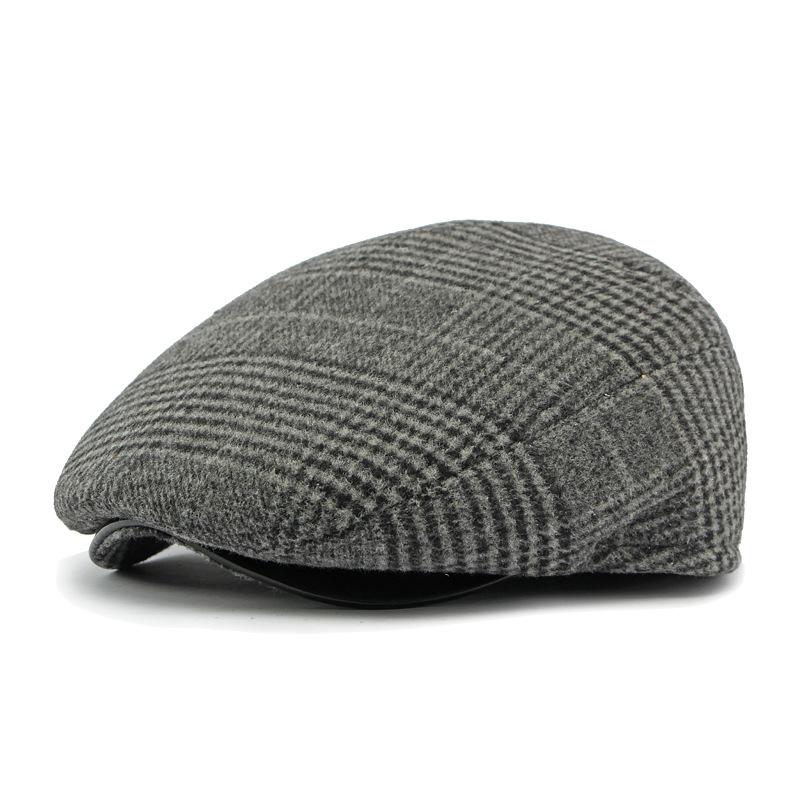 Middle-Aged Men Cap Autumn Winter Cotton Ear Protection Warm Plaid Beret Forward Cap Driver Ivy Hat Newsboy Caps for Men