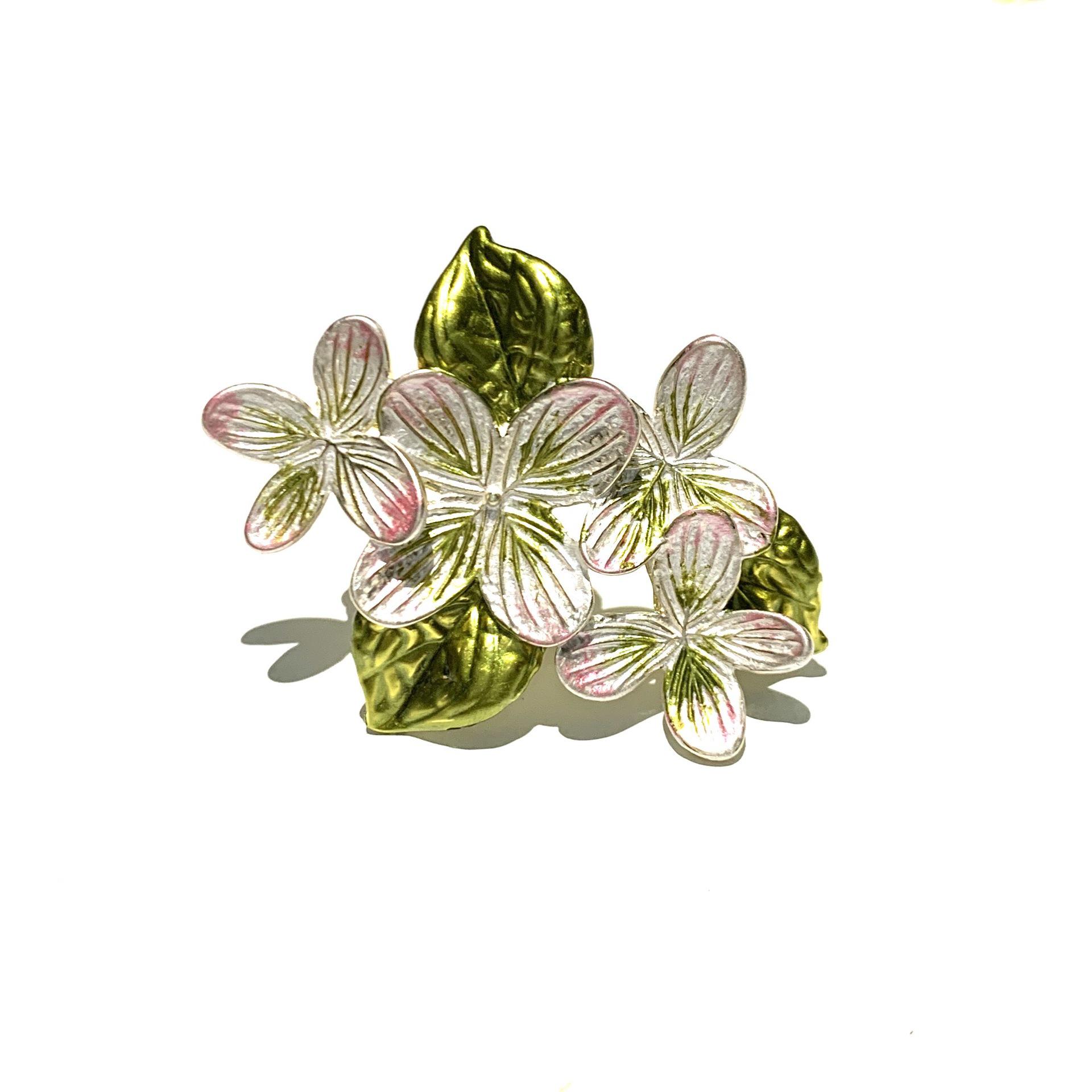 Cherry Blossom & Four-Leaf Clover Enamel Brooch - Cute Handmade Cardigan Pin
