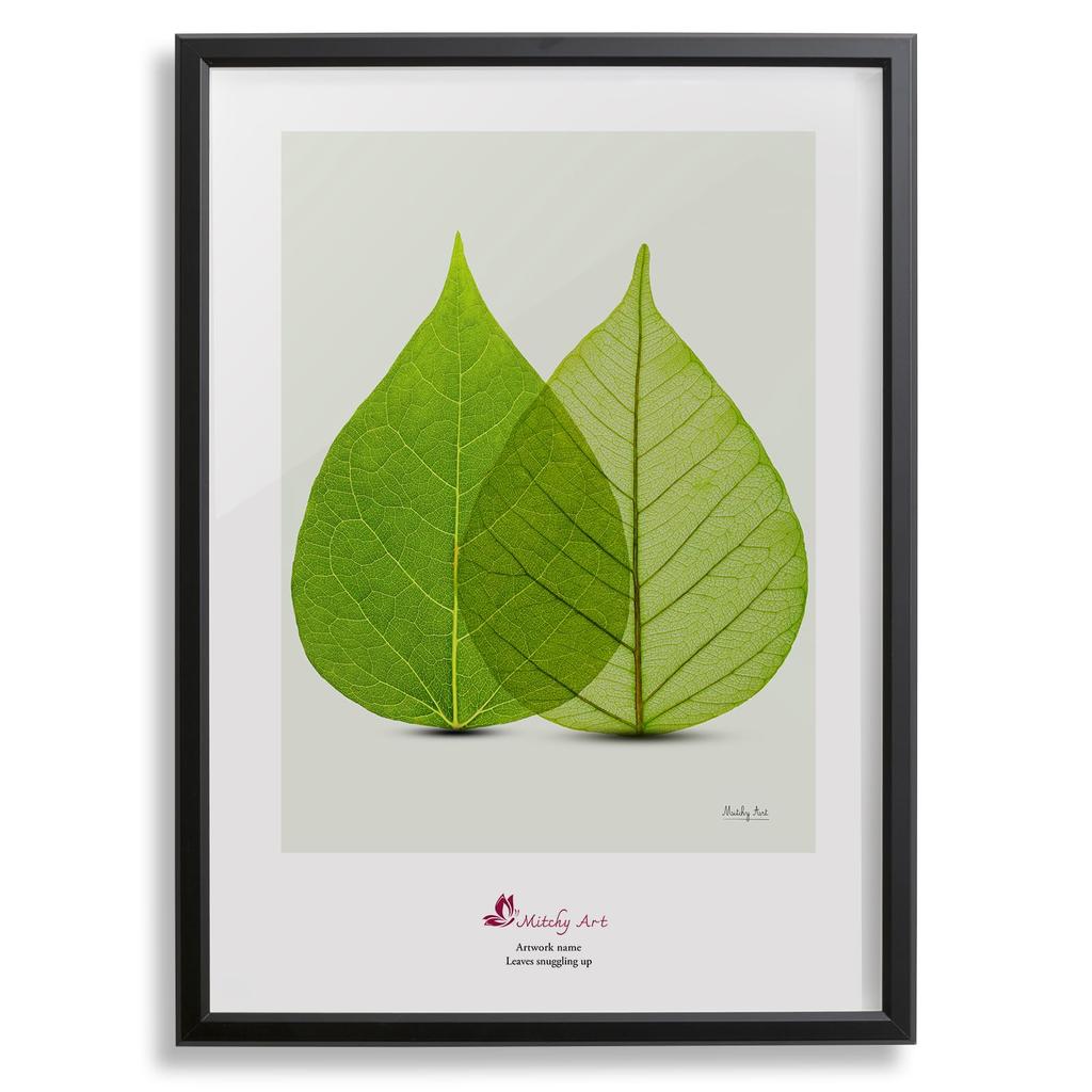 Mitchy Art Leaf Hugging A3 Canvas Panel Painting Black Frame 32x43cm Interior