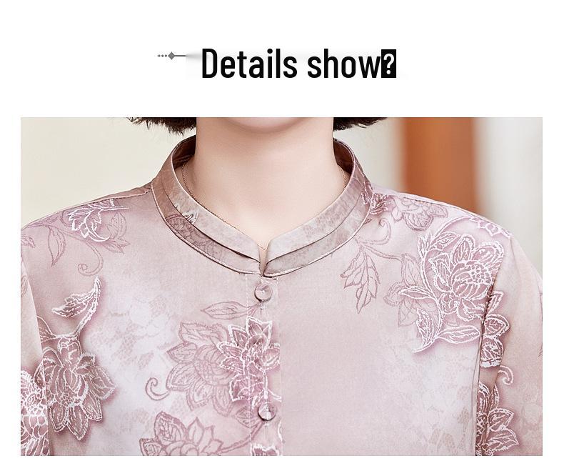 Mom's 2025 New Style Seven-Sleeve Printed Chiffon Blouse for Middle-Aged and Elderly